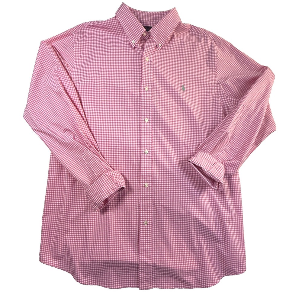 Polo Ralph Lauren Shirt Mens XL Pink Check Classic Fit Long Sleeve Quiet Luxury